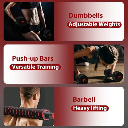 44Lbs Adjustable Dumbbell Set, 3-In-1 Free Weight Barbell, Push-Up Stand for Home Gym, Fitness Equipment for Men & Women